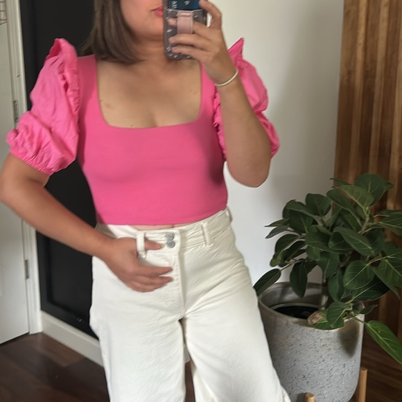 Zara Hot Pink Ribbed Square neck Crop Top. Size S - Picture 10 of 12